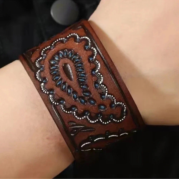 2 LEFT! Faux Leather Western Engraved Bracelet - Picture 3 of 5